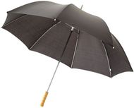 30" Karl-golfsateenvarjo puukahvalla, musta liikelahja logopainatuksella